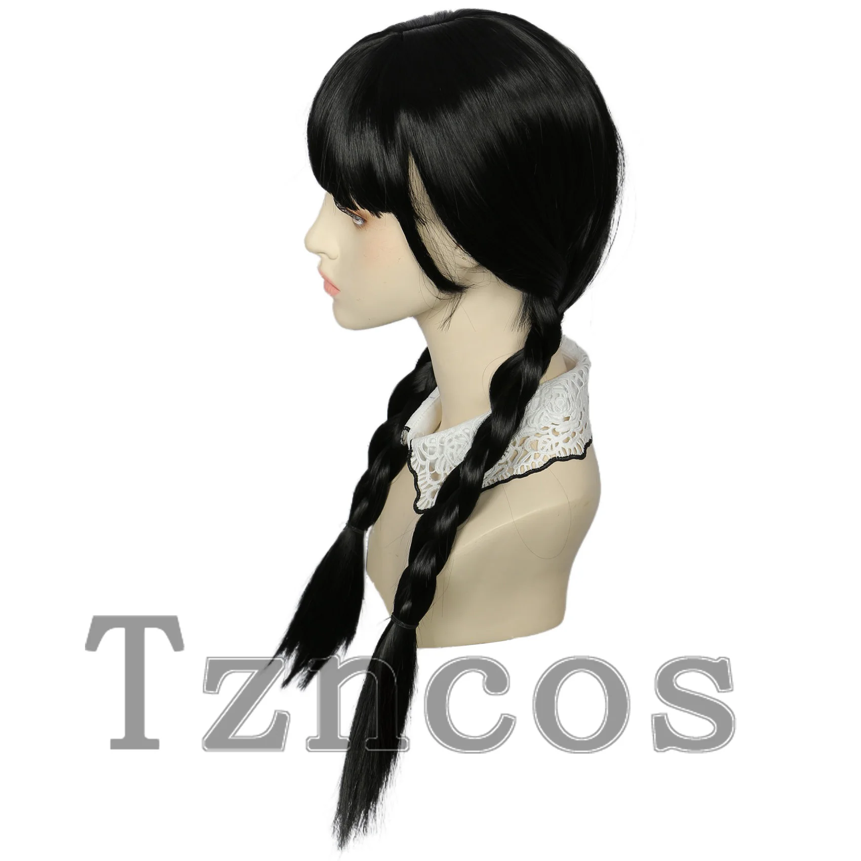 Tzncos Wednesday Addams Cosplay Wig Black Braided Wig With Bangs For Halloween Party Looks
