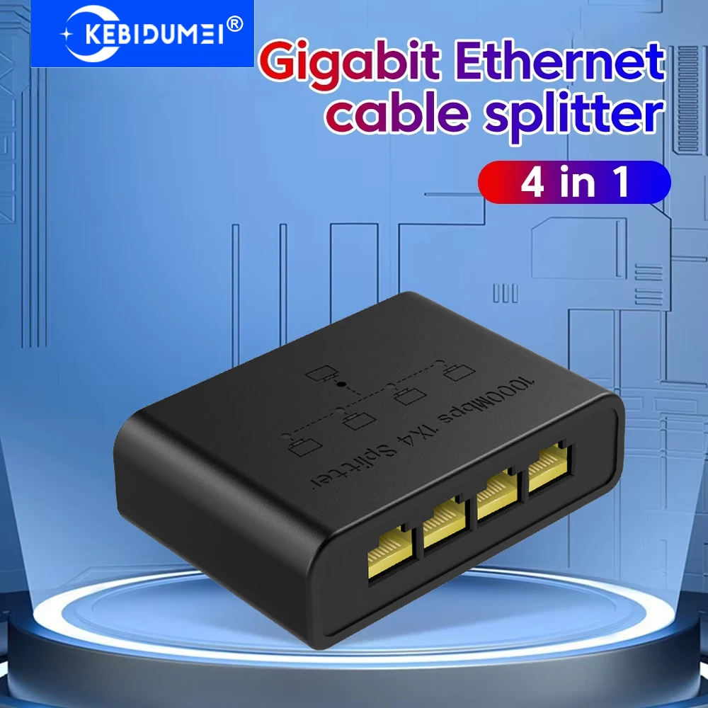

KEBIDUMEI 1000 Мбит/с 1x4 сплиттер Gigabit Ethernet, высокопроизводительный интеллектуальный коммутатор, 5 портов, сетевой разъем RJ45, адаптер-сплиттер