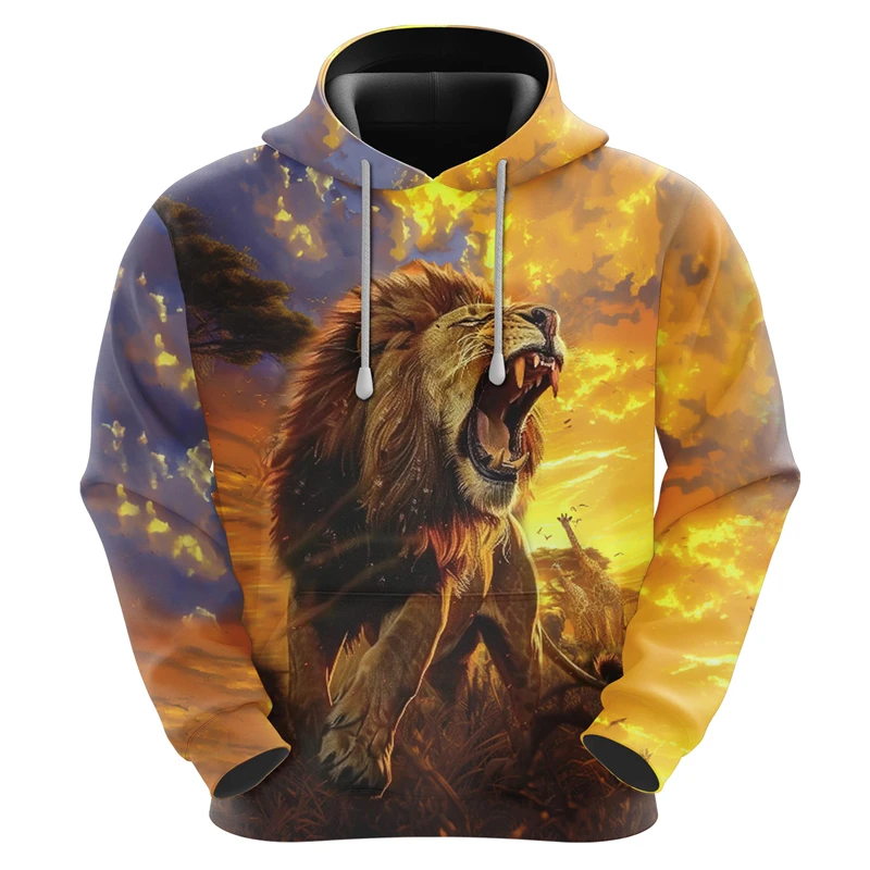 Trend Lion Graphic Hoodies For Men Fashion Autumn 3D King Of The Jungle Printed Pullover Hoodie Cool Loose Streetwear Sweatshirt