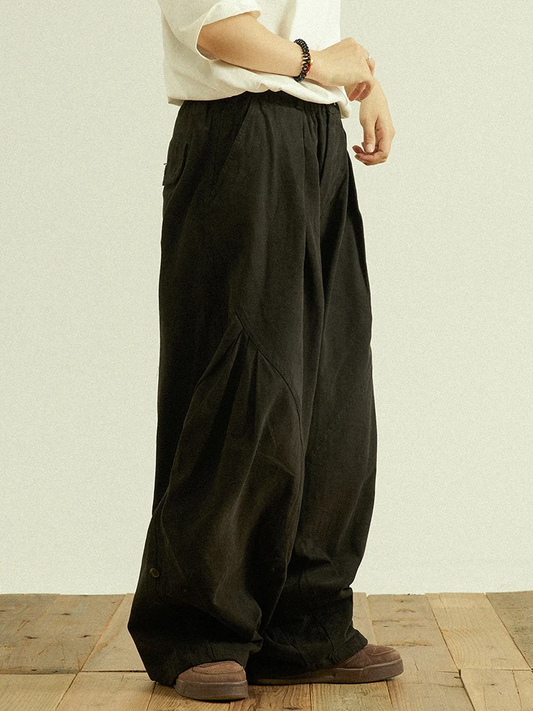 

Японские повседневные брюки в стиле ретро, свободные плиссированные эластичные брюки с эластичной резинкой на талии, весна-осень, новая рабочая одежда, брюки с прямыми штанинами