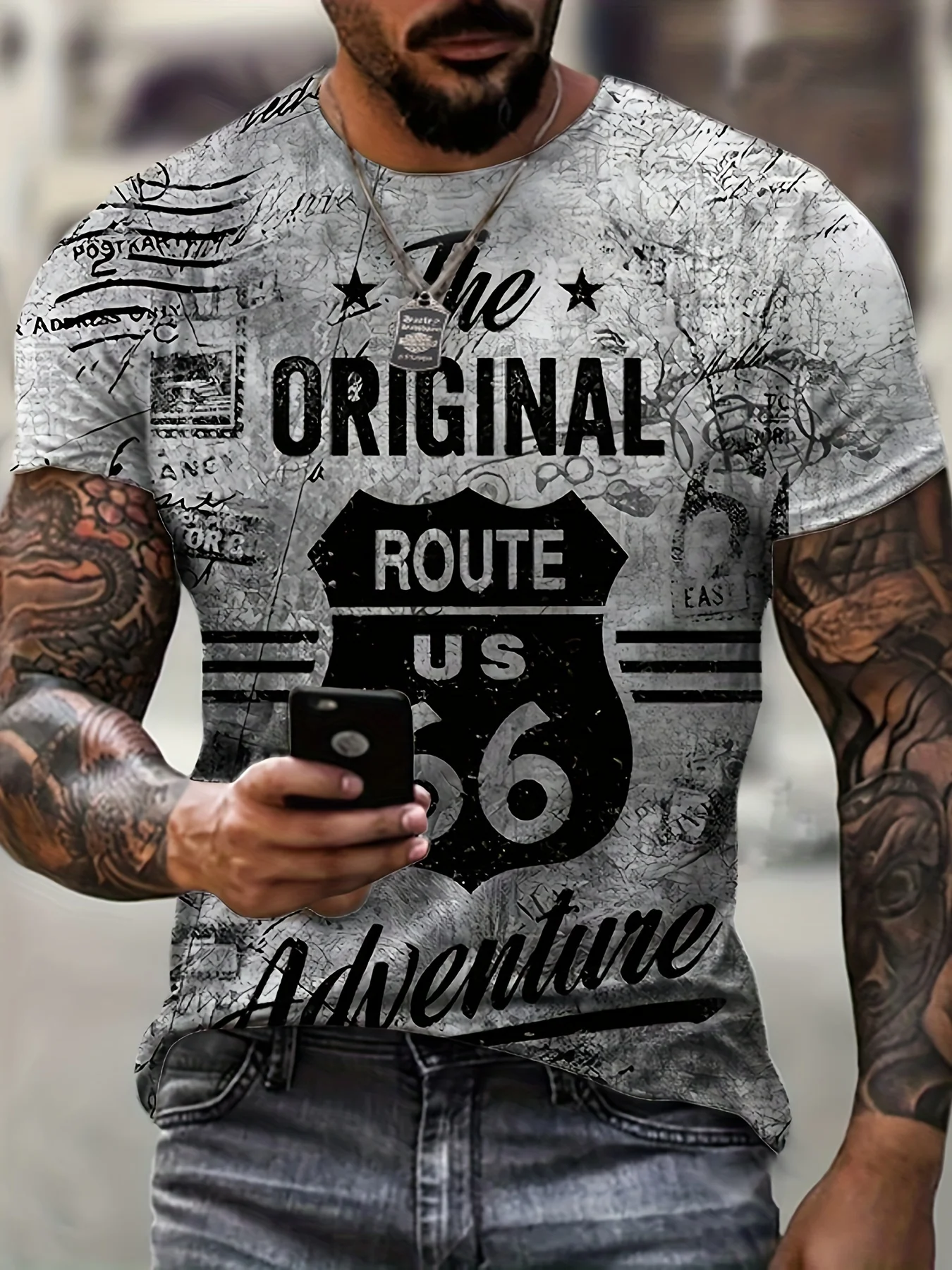 New summer and autumn fashion men's clothing 3D printed 66 short sleeved T-shirt men's loose fashion casual T-shirt