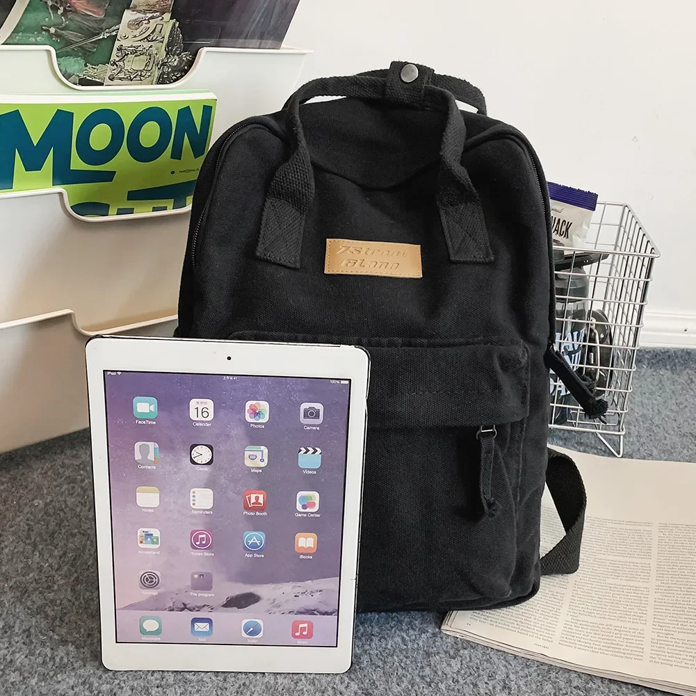 ヴィンテージ大学生バックパック綿キャンバスカジュアルラップトップブックバッグ大容量ソリッドカラーファッションナップザック