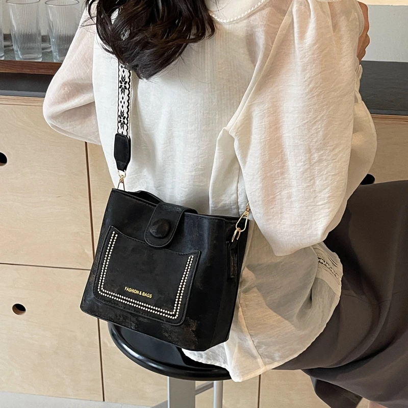 Fashion Pu Leather Bags for Women Trend 2024 Casual Solid Color Crossbody Bucket Bag Lady High Quality Luxury Designer Handbags