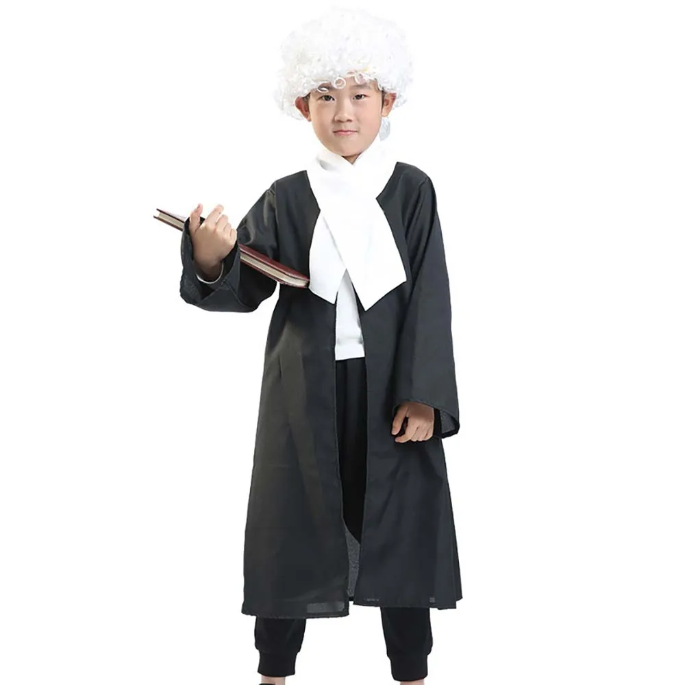 Halloween PLAY Pretend Judge Robe Lawyer Career Costumes With Wig