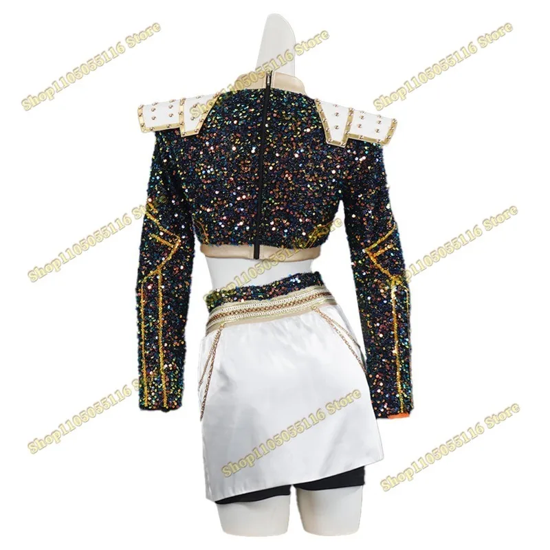 KPop شيطان الصيادين تأثيري رومي زوي ميرا زي شعر مستعار للأطفال أسود ذهبي بدلة رائعة حفلة الهالوين لعب الأدوار الزي