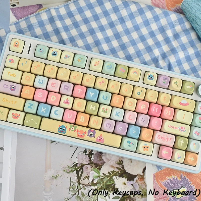 Kawaii Multi Color Doodle Monster MOA Height Keycaps 133 Keys Cute Cartoon PBT Keycaps Set for Mechanical Keyboard Accessory