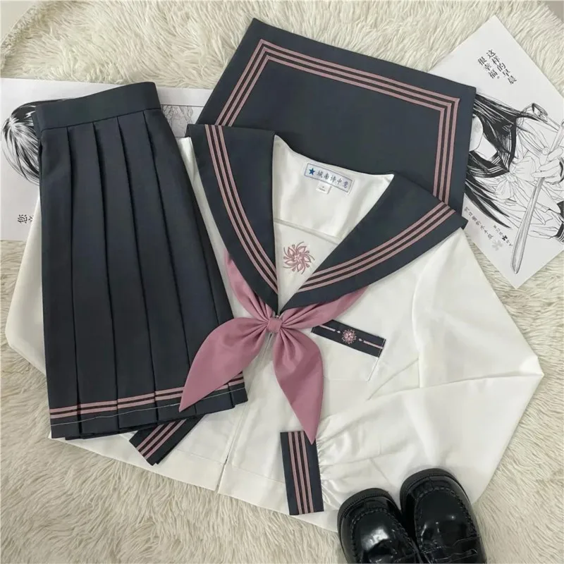 Grauer jk Uniform anzug japanischer College-Stil süßer lang-/kurz ärmel iger Matrosen anzug Falten rock trend iges Mädchen Schuluniform-Outfit