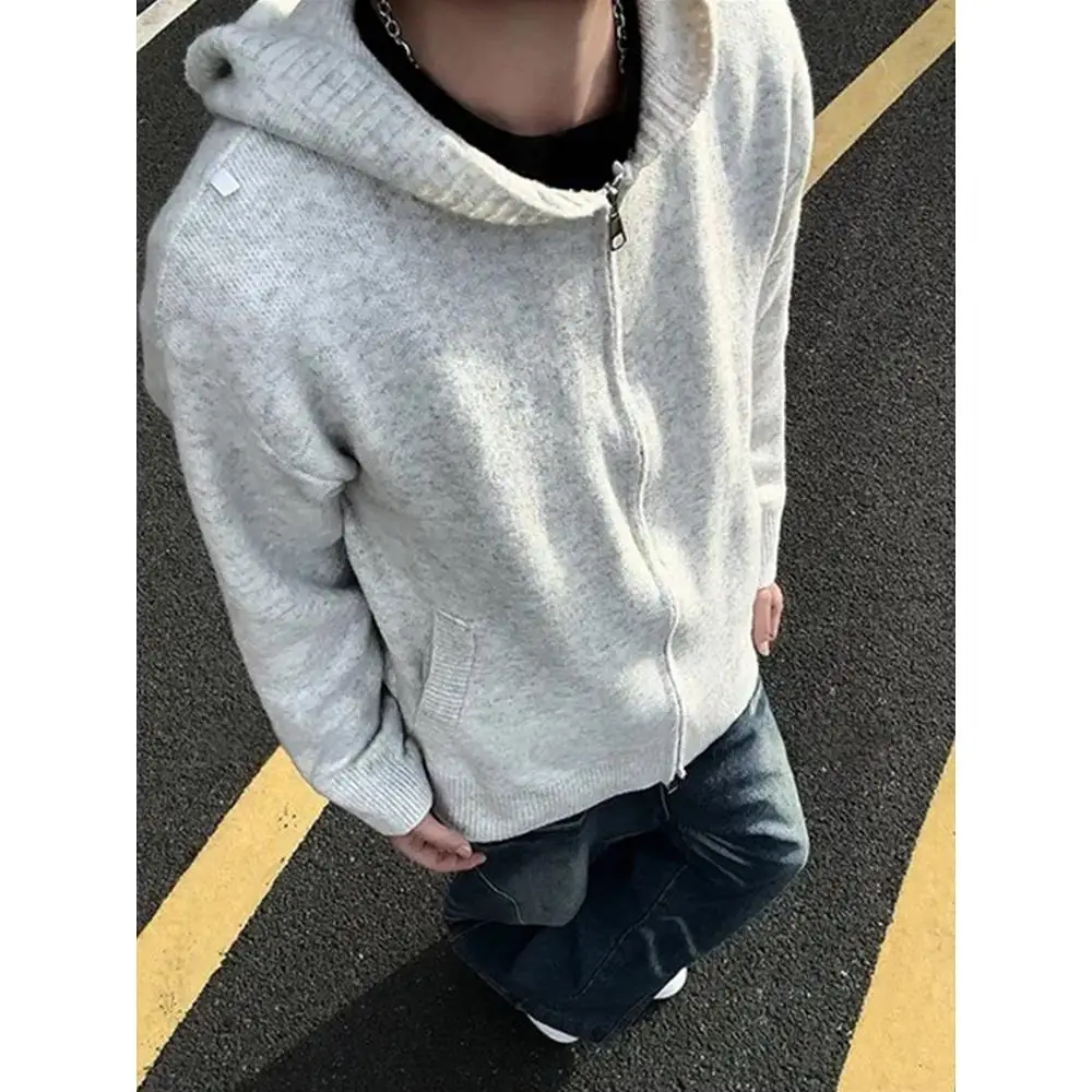 

Американский ретро-кардиган с капюшоном, вязаный, мужской, свободного кроя, осенний, с длинными рукавами, повседневный, удобный, высококачественный свитер