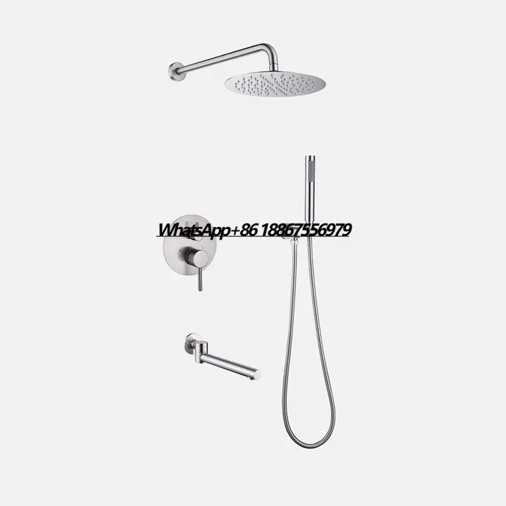 

New Design Black Brass Shower Set Wall Mounted Rainwater Concealed Bathrooms Brushed Finish Ceramic Valve Core Rain Bathtub