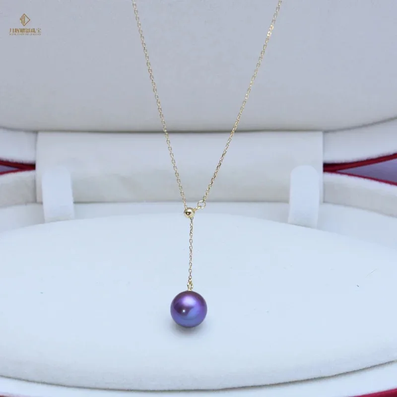 Freshwater Pearl  Luxury Round Shape Edison Single Pearl Pendant S925 Silver Light Purple Women's Necklace