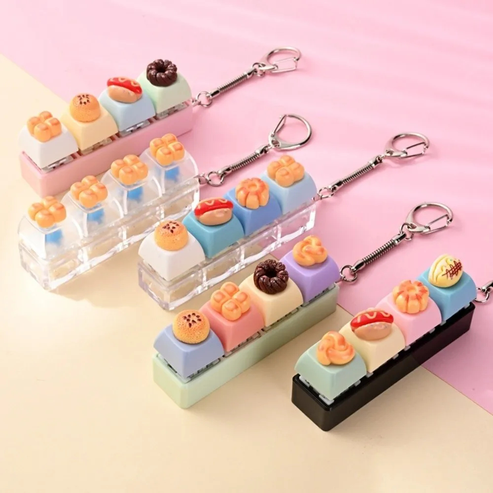 Cartoon 4-Key Bread Keychain Finger Button Simulation Food Fake Food Key Chain Dessert Shape Funny Fidget Keychain