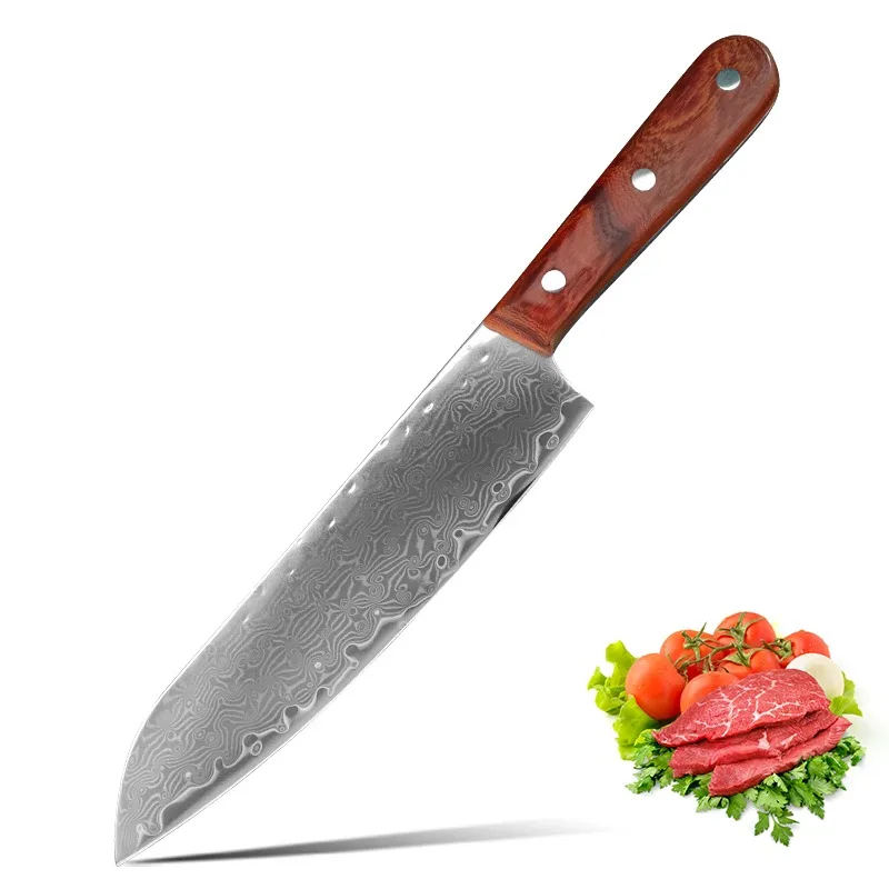 Damascus Steel Chef Knife Japanese Kitchen Knife Sharp Blade Slicing Boning Knives Cleaver Meat Butcher Cutter Wood Handle