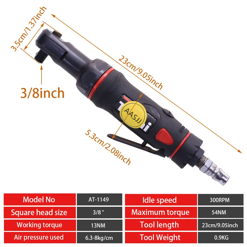 Aasjj空気圧ラチェットレンチ、プロフェッショナルプライヤー、最大トルク出力、95フィート、160 rpm、3/8 "ドライブ