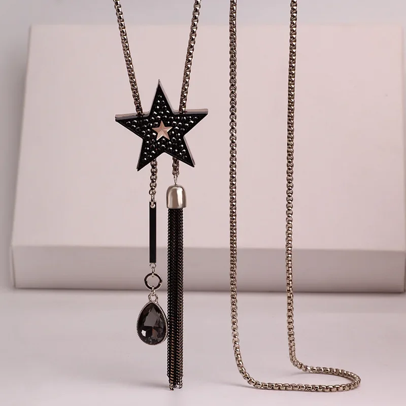 

Brand-new fashionable tassel five-pointed star sweater chain long star necklace