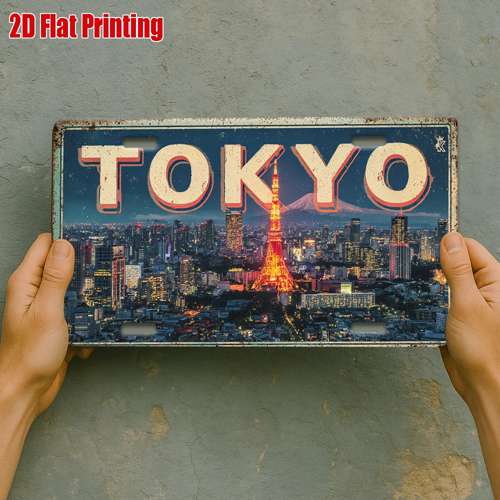2D Flat,1pc, Vintage Aluminum Sign, Decorative Only, Outdoor Wall Art, Tokyo Skyline Aluminum Sign