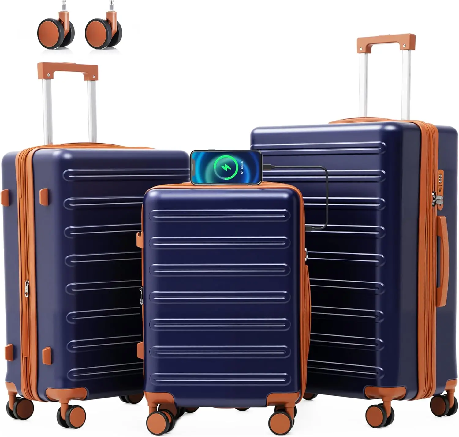 

3-Piece Lightweight Hardside Luggage Set with Spinner Wheels, TSA Lock, Expandable Carry-On for Men and Women in Blue and Brown