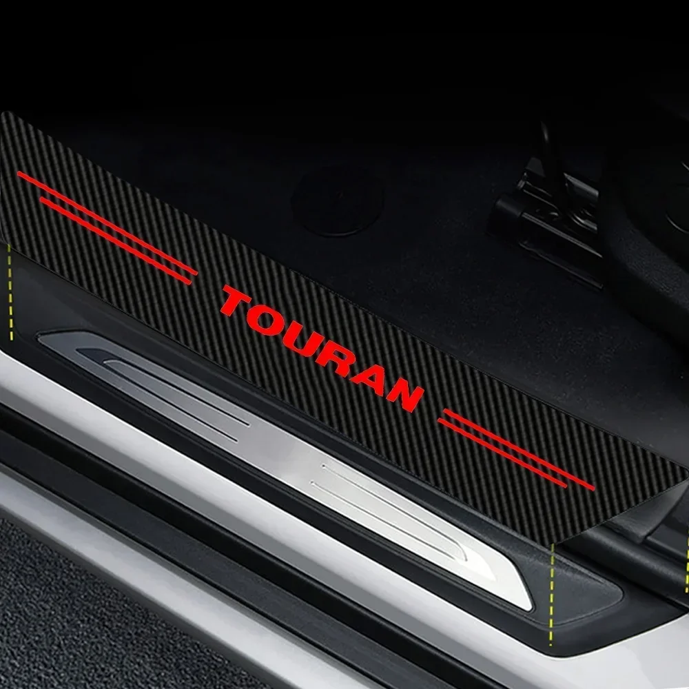 Carbon Fiber Car Decals Doorsill Stickers Pedal for Touran Door Threshold Scuff Plate Protective Film Accessories