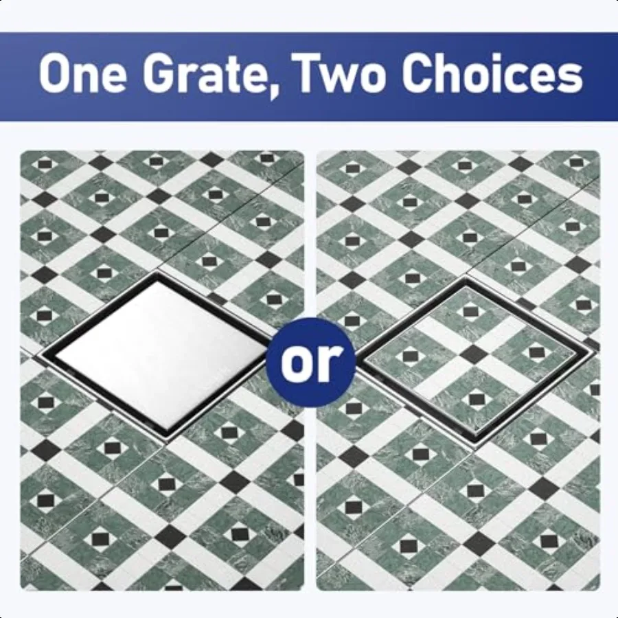 استنزاف دش مربع 6 استنزاف أرضي مصقول مع مصفاة شعر مبلطة 304 حمام من الفولاذ المقاوم للصدأ 2in1 مبلطة في استنزاف C