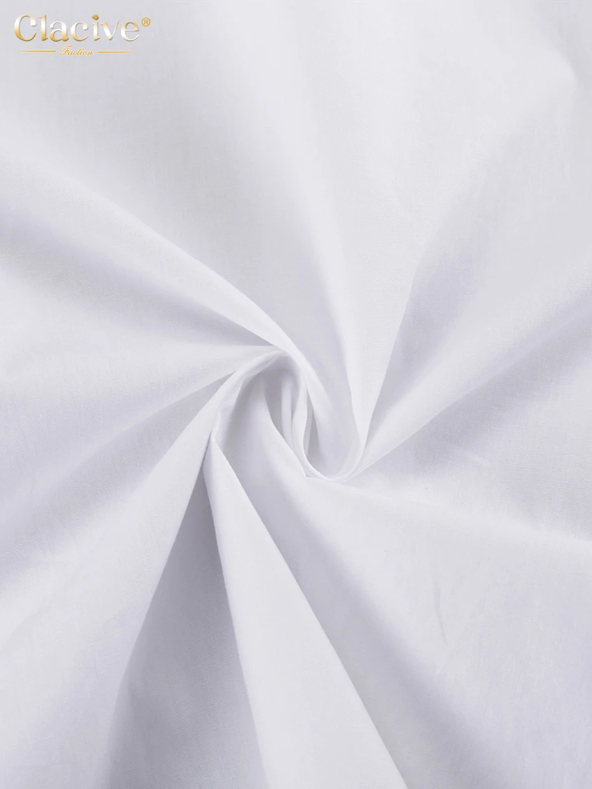 Clacive Fashion Slim White Cotton Women's Shirt 2025 Bodycon Lapel Long Sleeve Blouse Elegant Classic Solid Top Female Clothing