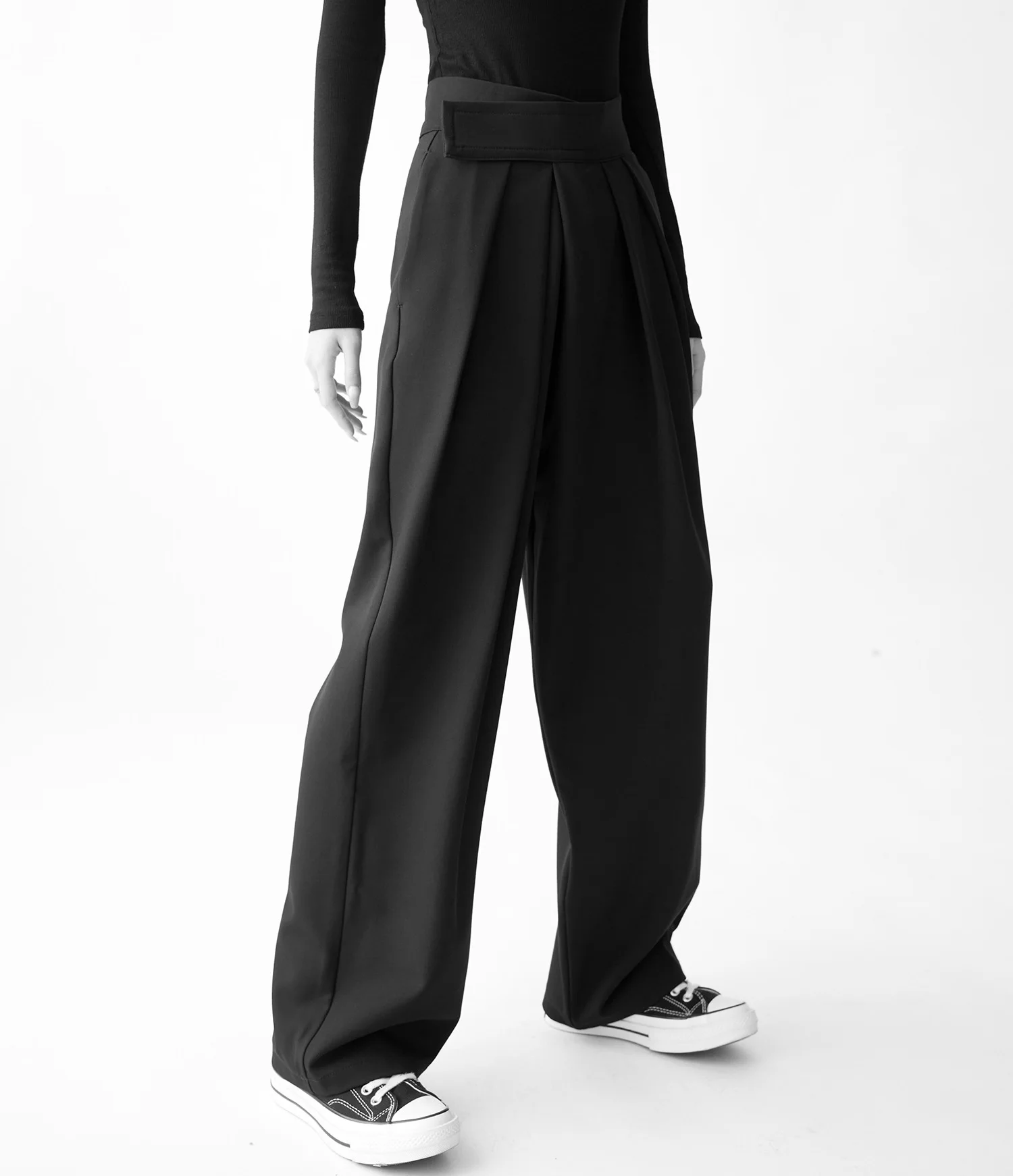 

Loose Casual Bla Wide Leg Suit Pants Spring Autumn ex High Waist Magic Tape Design Sensation Youth Faion Long Trousers