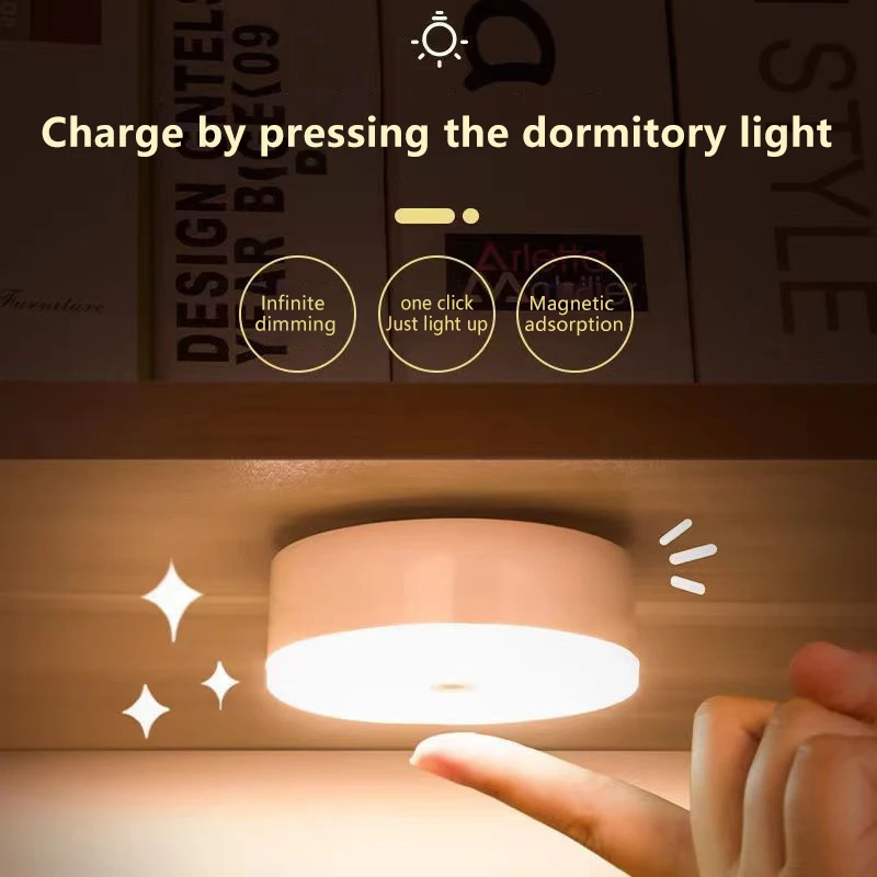 Mini LED Key-operated Night Lights USB Rechargeable Kitchen Bedroom Magnetic Base Wall Light Round Portable Night Lamp