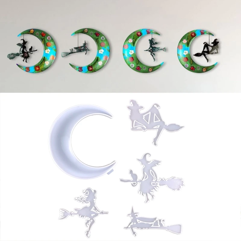 4Pcs Wall Decor Halloween Witch Moon Molds Used for Resin Casting Jewelry Making Dropship