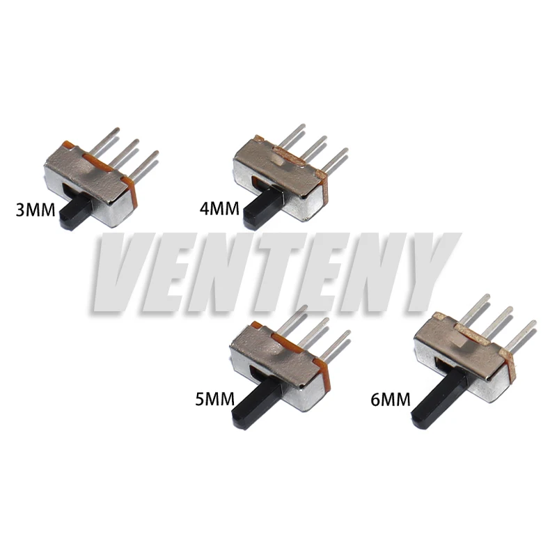 20Pcs SS12D00 Interruptor On-Off Mini Slide Switch 3pin 1P2T 2 Position High Quality Toggle Switch Handle Length:3MM/4MM/5MM/6MM