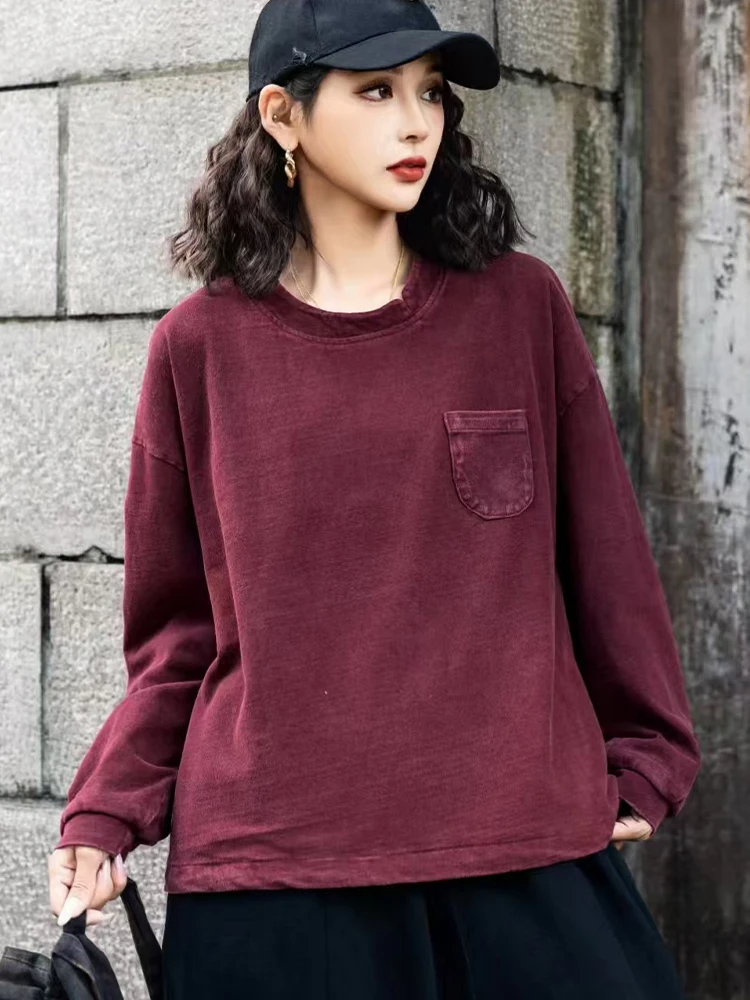 Amax luluE 2025 ربيع خمر تصميم موضة المرأة فضفاضة عادية س الرقبة تي شيرت السيدات الكلاسيكية Harajuku بلايز ملابس قطنية #4