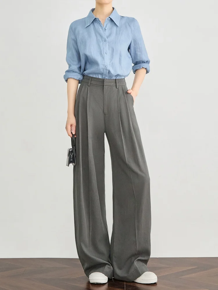 

Льняные брюки FALIN с драпировкой, широкие, женские, летние, тонкие, удлиненные, повседневные, прямого кроя, с высокой талией