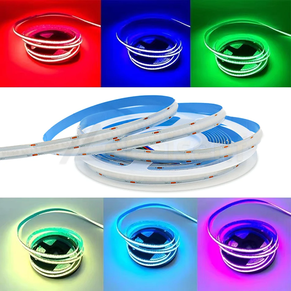 5m FCOB RGB LED listwa oświetleniowa 4 Pin 10mm DC 12V 24V 14 W/m 768 756 LED/m FOB elastyczne liniowe światła o wysokiej gęstości RA90 ściemnialne