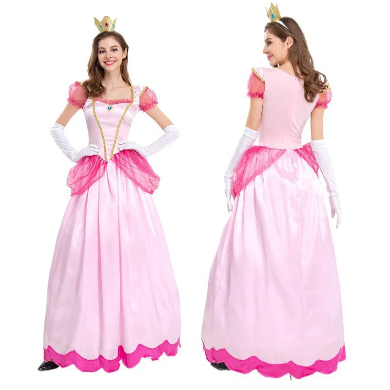 Adult Peach Princess Cosplay Costume Princess Toadstool Peach  Yellow Fancy Dresses for Women Halloween Carnival Party