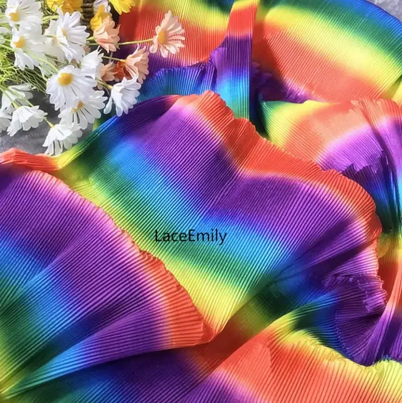 

Rainbow Gradient Pleated fabric Ruffled Fabric, for Stage Costume Dress Stage Decoration Wedding Decor Prom dress, 59" width