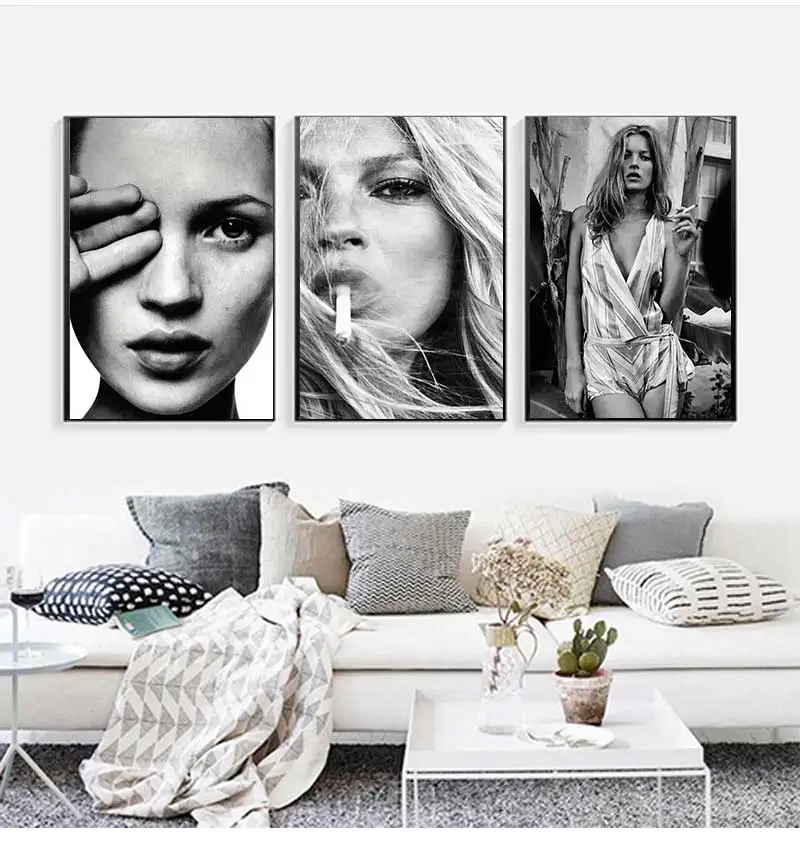 Vintage Sexy Supermodel Kate Moss Poster Smoking Canvas Painting Print Wall Art Feminist Fashion Wall Art Picture Hoom Decor