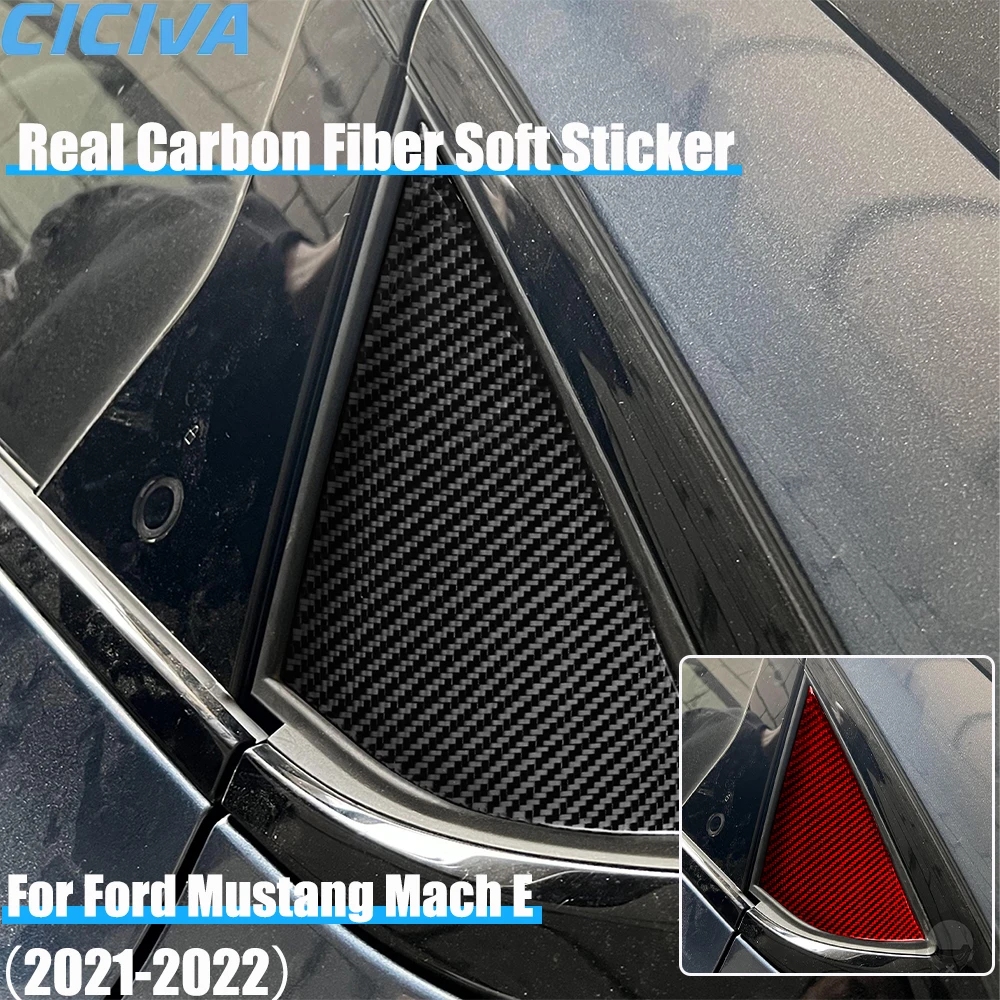 Real Carbon Fiber Car Accessories Rear Side Window Panel Decorative Cover Soft Sticker For Ford Mustang Mach E 2021 2022