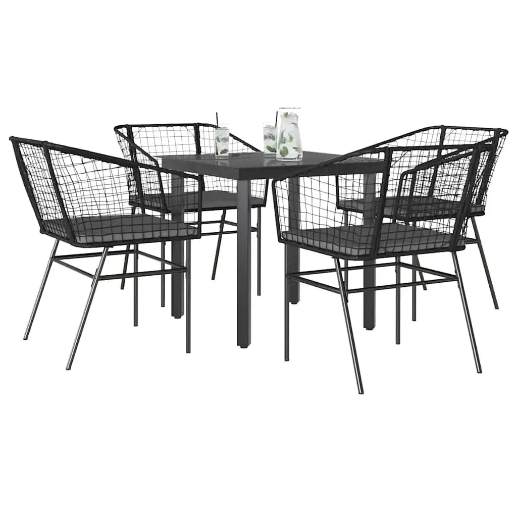 

Elegant Black Poly Rattan 5 Piece Garden Dining Set with Removable Cushions for Outdoor Use