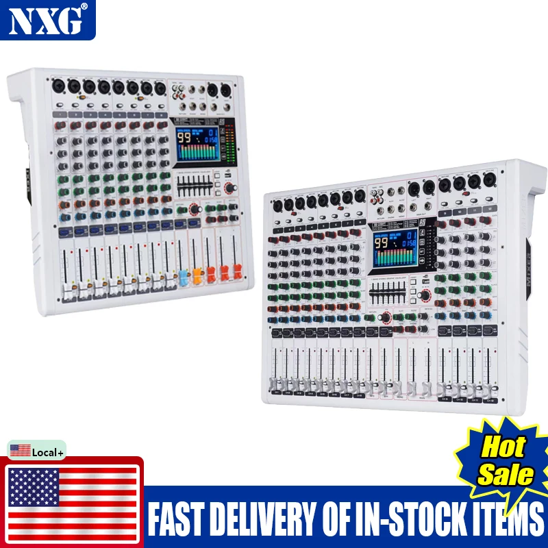 Factory Direct NXG  Professional Audio Mixer 8/12 Channel Sound Mixing Console 7-Band Graphic EQ 99 DSP Effects Bluetooth USB OTG Recording 48V Phantom Power DJ Mixer For Stage Live KTV Black/White