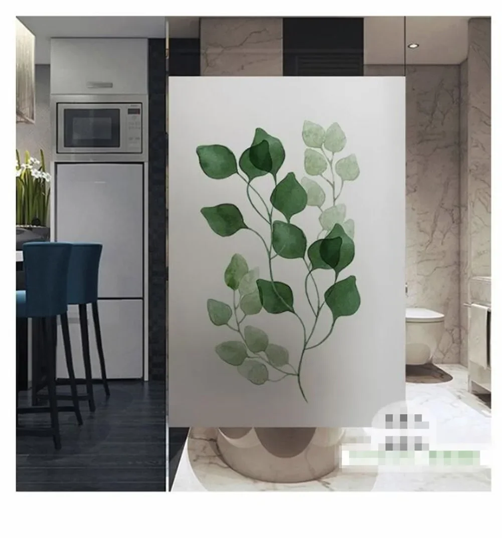 Static Cling Privacy Windows Film Decorative Plant Leaves Stained Glass Window Stickers   Frosted Window Cling Tint 67