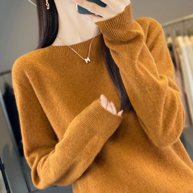 Hot Wool Cashmere Lady ฤดูใบไม้ร่วงฤดูหนาวใหม่เสื้อกันหนาวผู้หญิง O-คอยาวแขนยาวสีทึบเซ็กซี่ COZY หญิงถัก Casual WARM Pullover