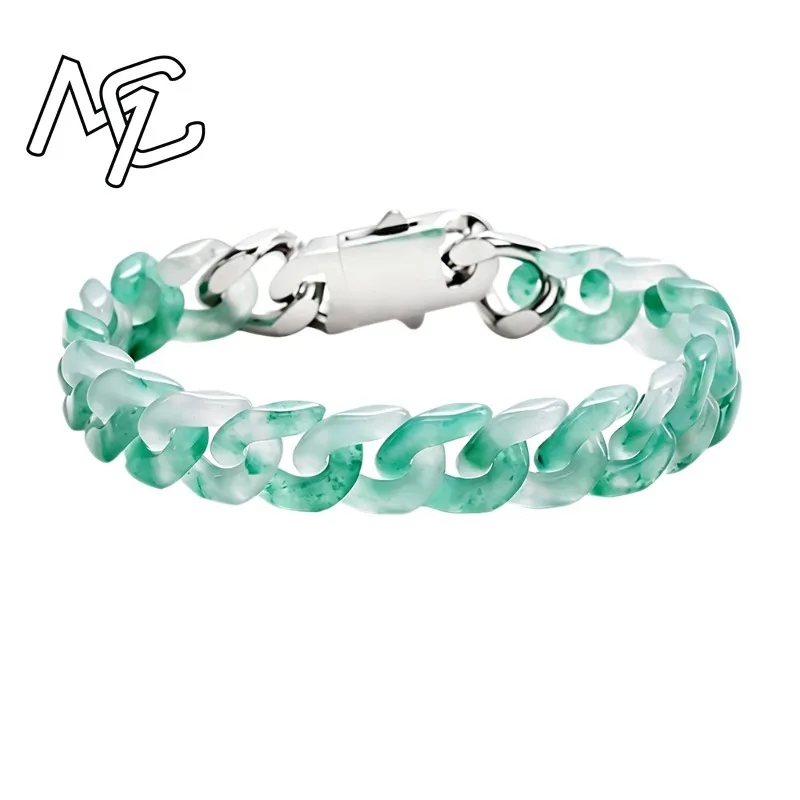African Emerald Jadeite Cuban Link Chain Bracelet Necklace Jewelry Fashion Accessories Carved Gemstone Natural Jade Talismans