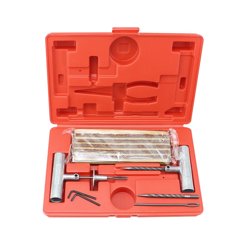 Red Box Tire Repair Tool Kit Split Eye Needle Zinc T-Handle Insert Tool Spiral Cement Tool 6*200mm Tyre Seals Brown Tire Strings