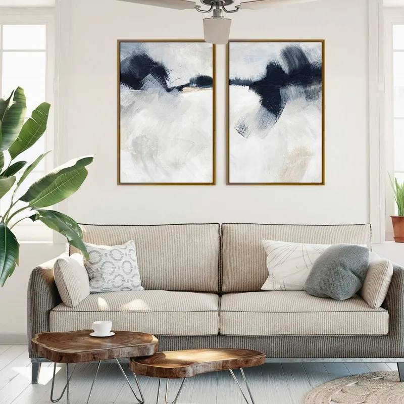 Abstract Gray Navy Blue Beige Posters and Prints Canvas Painting Neutral Modern Wall Art Picture for Living Room Home Decoration