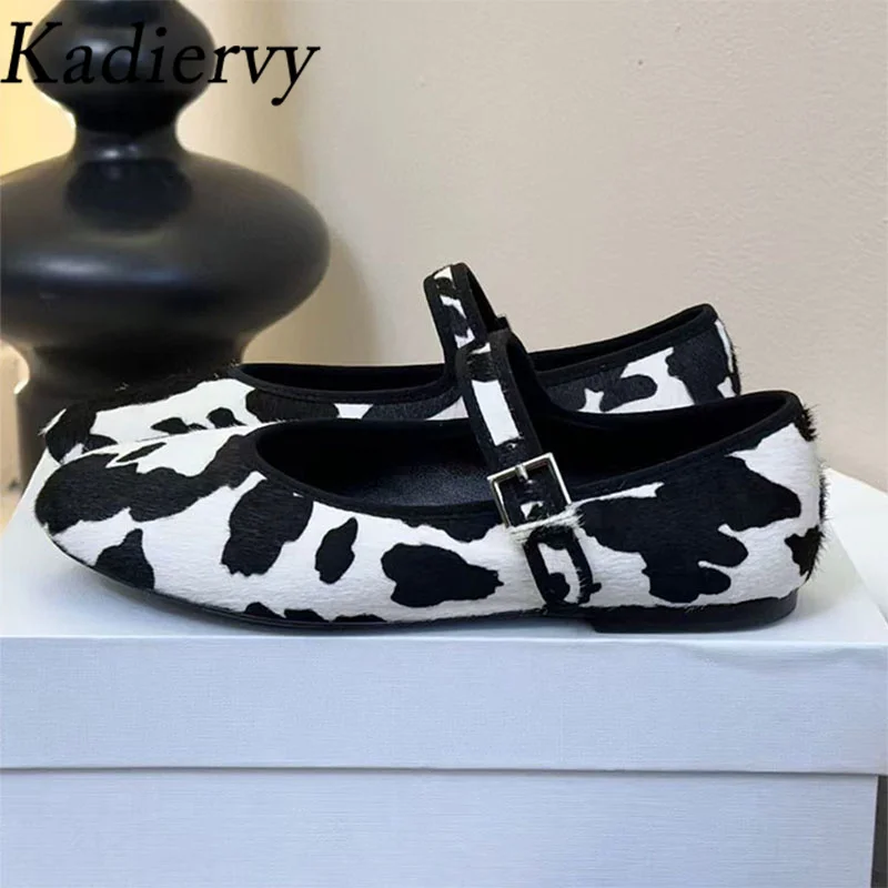 

Spring Autumn Flat Shoes Woman Luxury Horsehair Mixed Color Buckle Strap Comfort Walk Shoes Female Black Brown Loafers Women