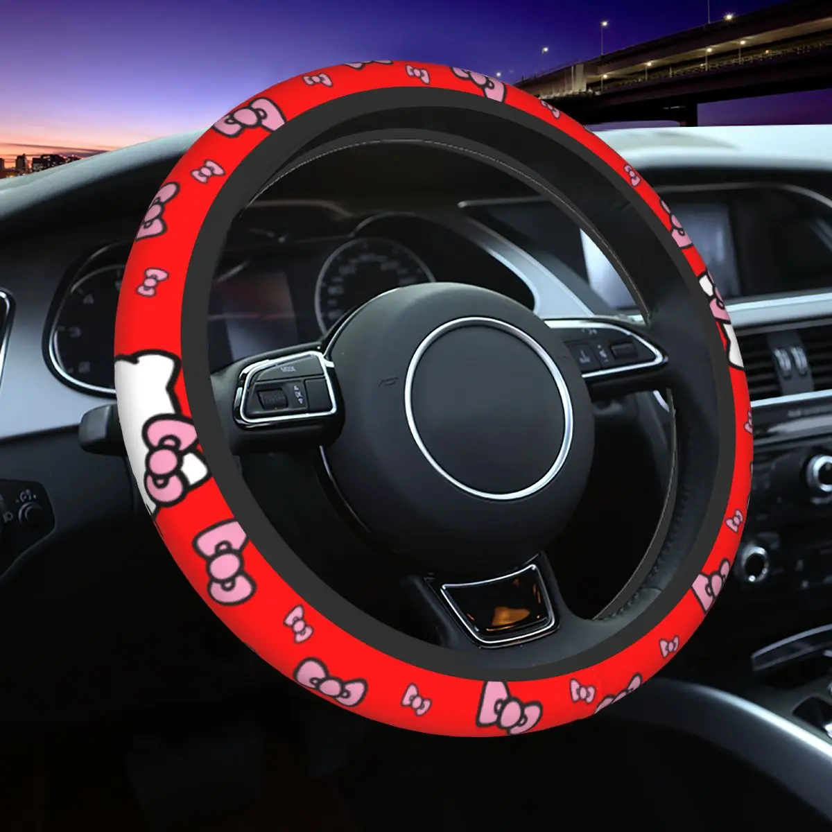 

Hello Kitty Cartoon Car Steering Wheel Cover Steering Wheel Protective Cover Colorful Auto Decoration Interior Accessories