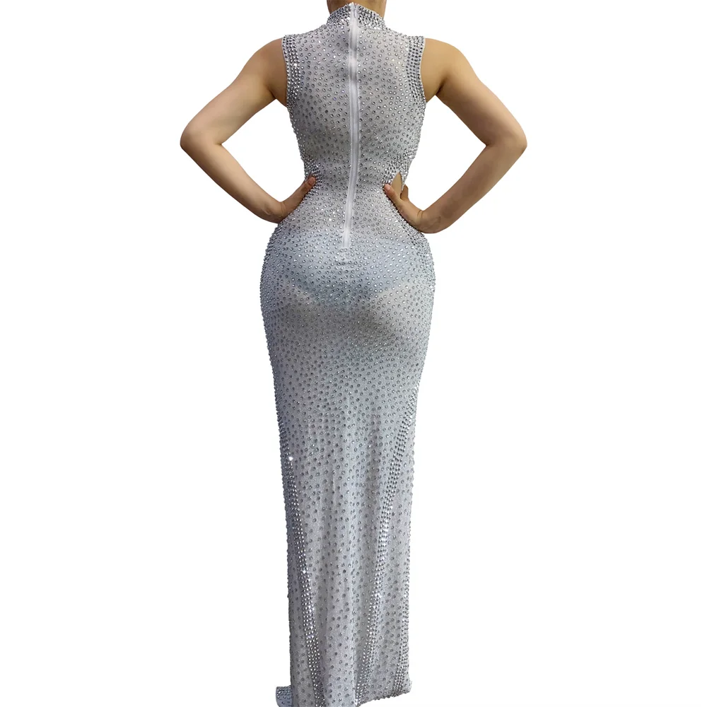 Nieuwe prestatiekostuum sexy zangeres bar nachtclub DJ podium sexy DS party GOGO prachtige vol diamanten lange jurk