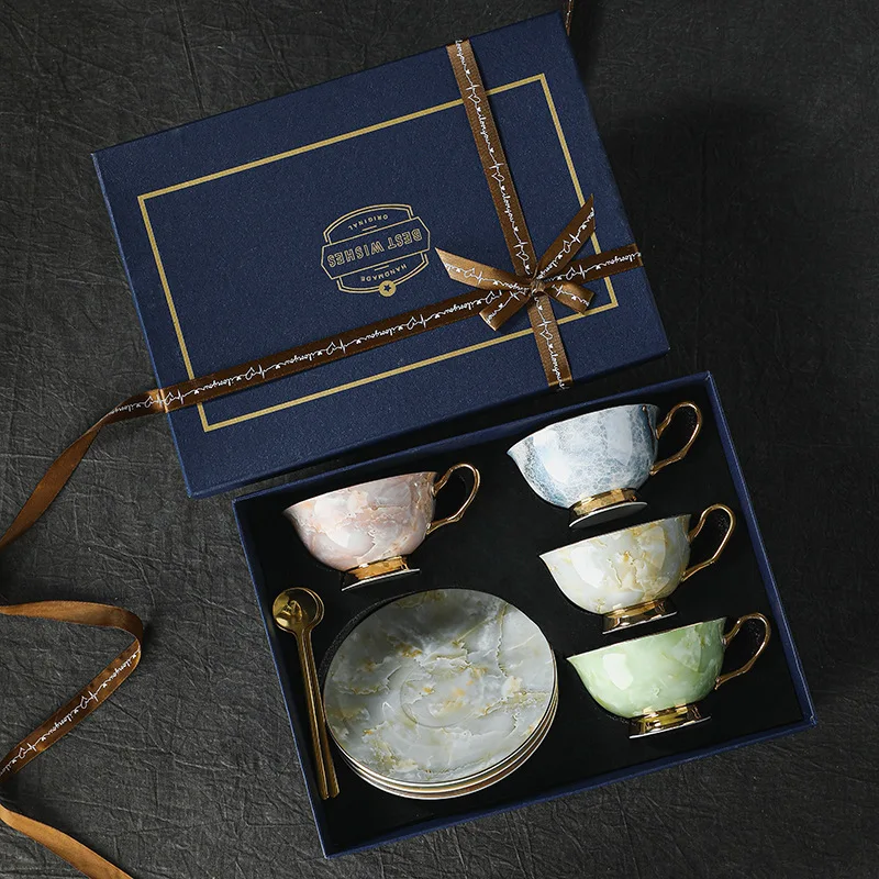 Light Luxury Bone China Coffee Cup and Dish Gift Box Set, Exquisite Afternoon Tea Essential