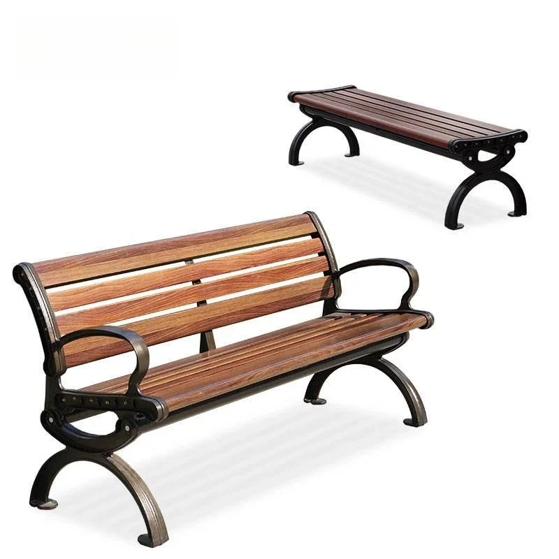 Modern design of aluminium fiberglass park benches with plastic wood veneer for garden and terrace or villa outdoor seating