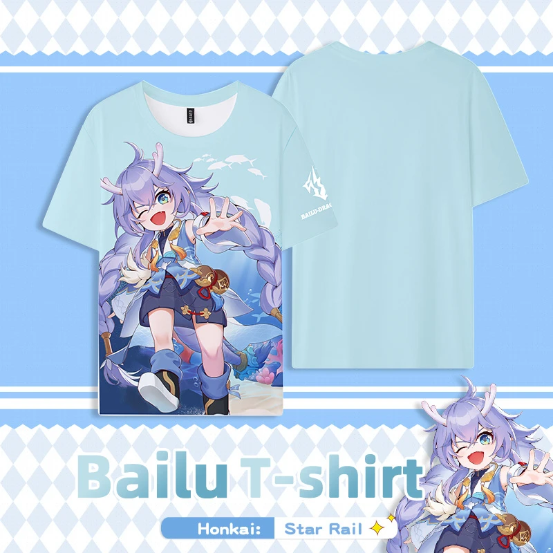 Anime Honkai: Star Rail Cosplay Short-sleeved T-shirt Bailu Men Women T-shirts