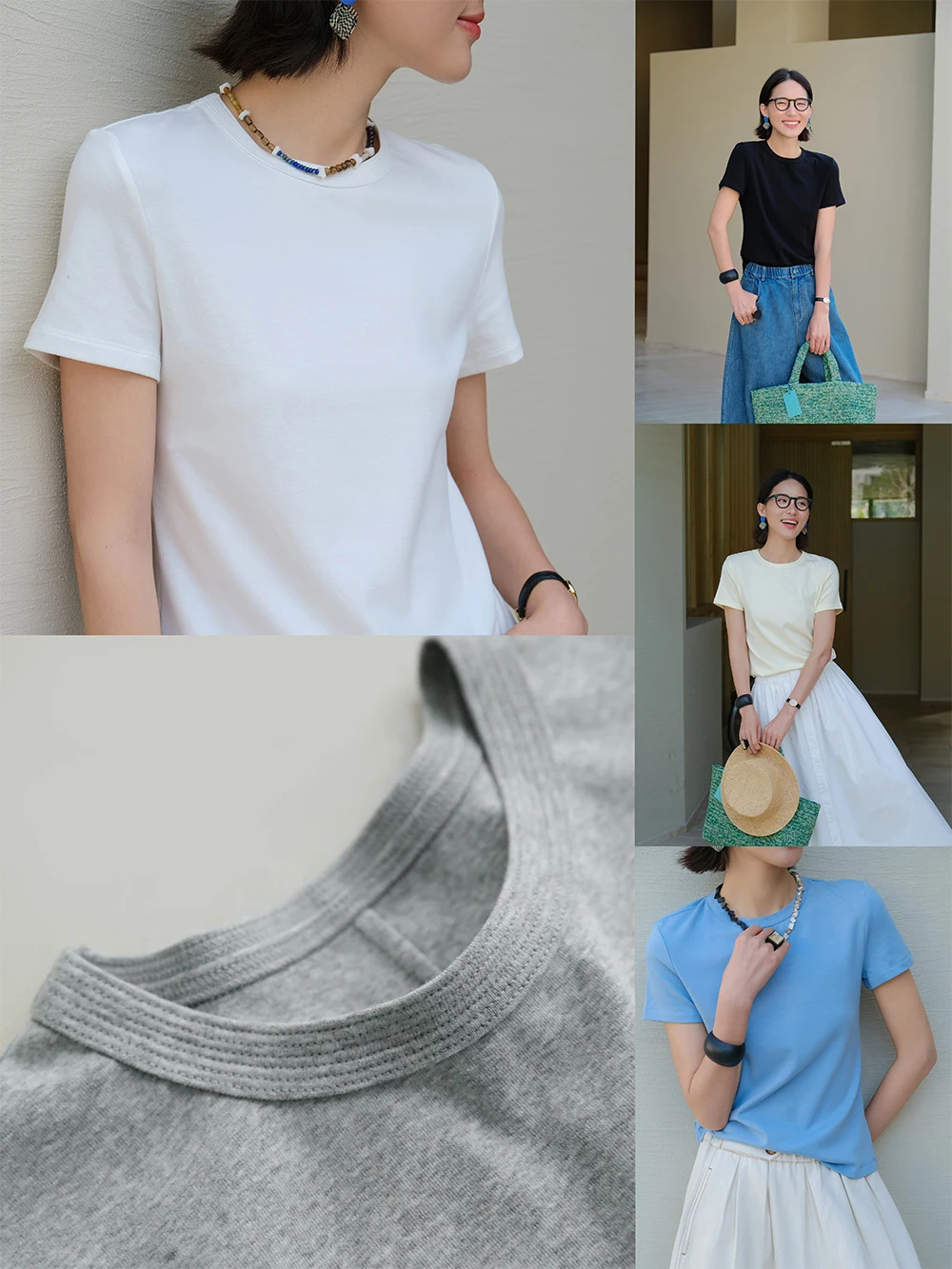 

Soft Cotton Lyocell Blend ort Sve T-irt round Ne Multicolor Casual Loose Fit Ladies Top Comfortable Skin-friendly