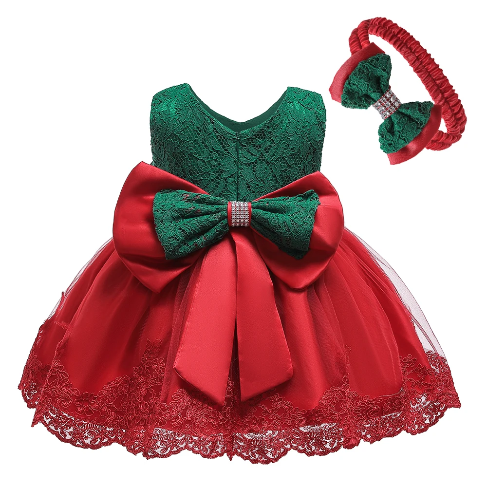 2023 New Arrival Baby Baptism Dress Lace  Bow Christening Gowns Christmas Clothes For Babys Girls Birthday Party Princess Infant