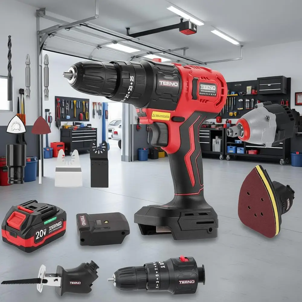 

Многофункциональный инструмент 8-в-1 20В с кейсом: дрель, сабельная пила, цепная пила, ударный гайковерт, осциллирующий инструмент, пила с аксессуарами, литиевая батарея 3.0Ач